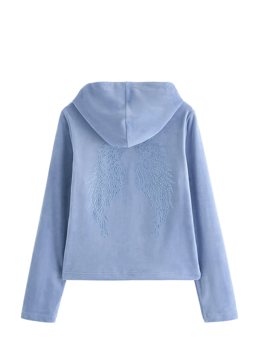 Lindex - Hoodie in velour - blue - 1