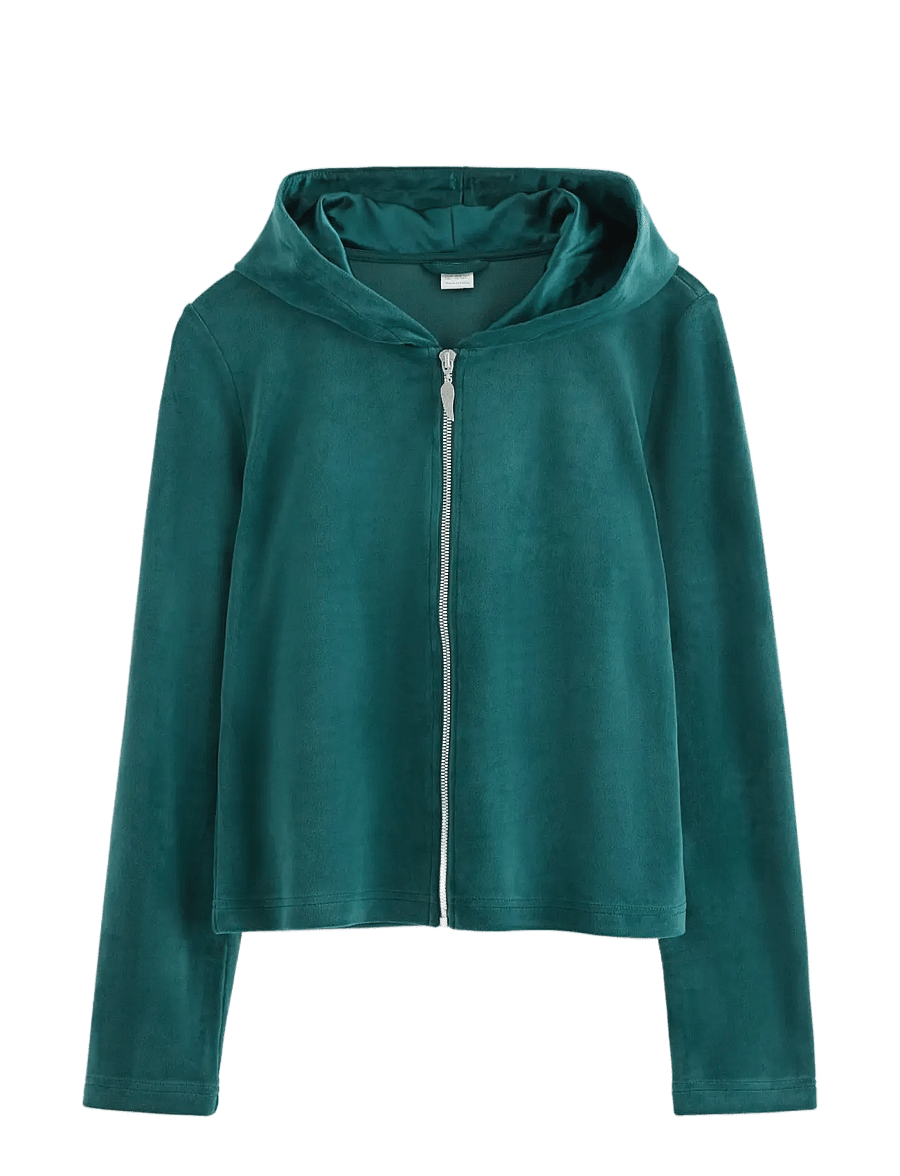 Lindex - Hoodie in velour - hættetrøjer - dark dusty turquoise - 0