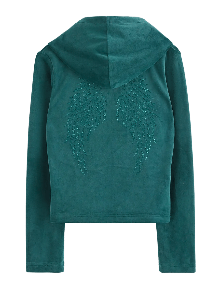 Lindex - Hoodie in velour - hættetrøjer - dark dusty turquoise - 1