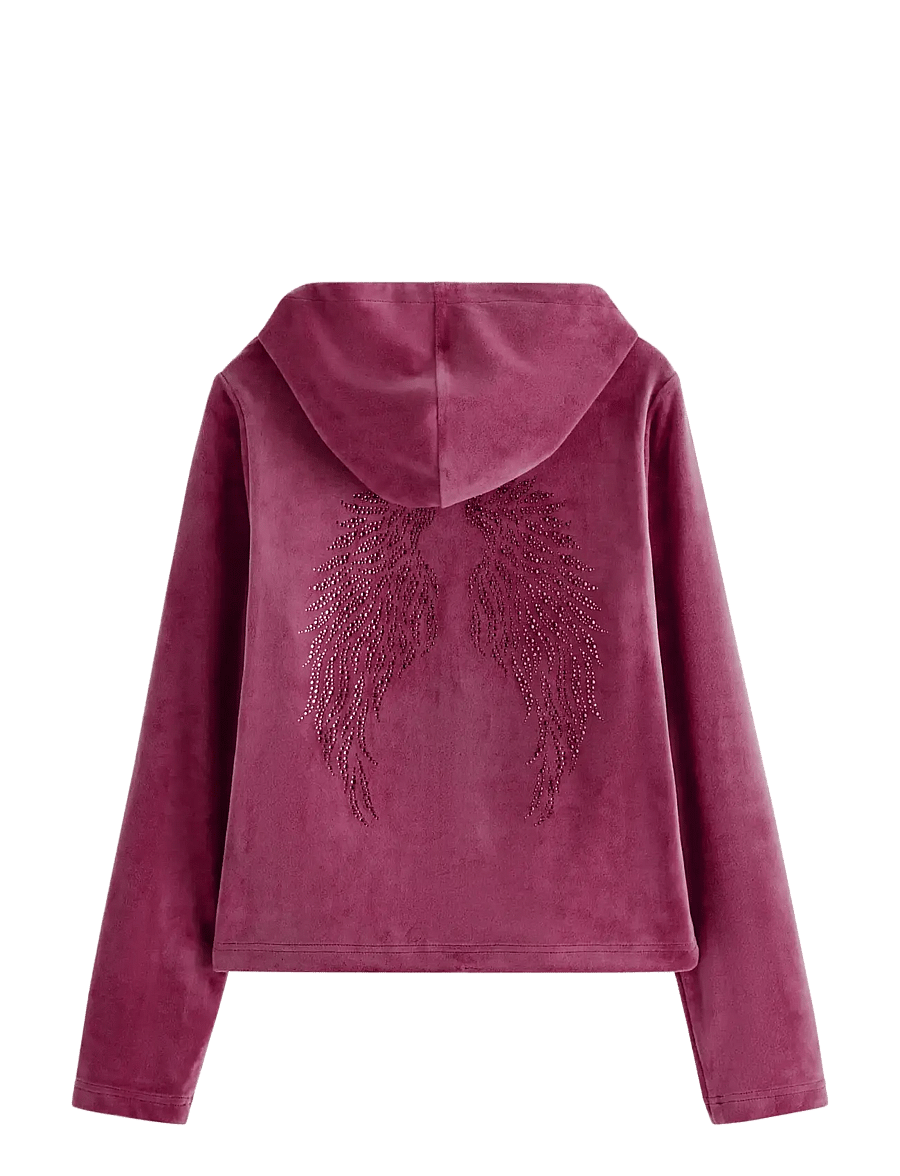 Lindex - Hoodie in velour - kapuzenpullover - dark red - 1