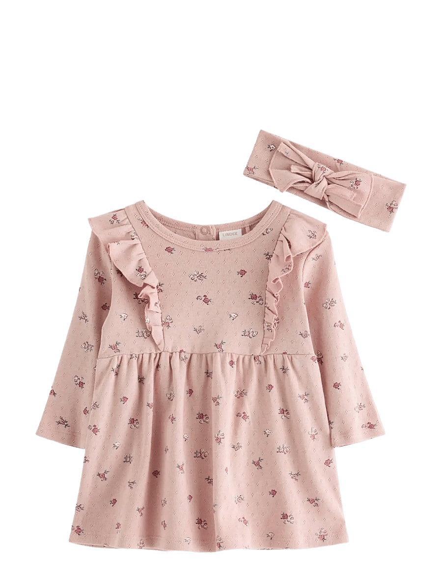 Lindex - Set with dress and headband - långärmade babyklänningar - dusty pink - 0