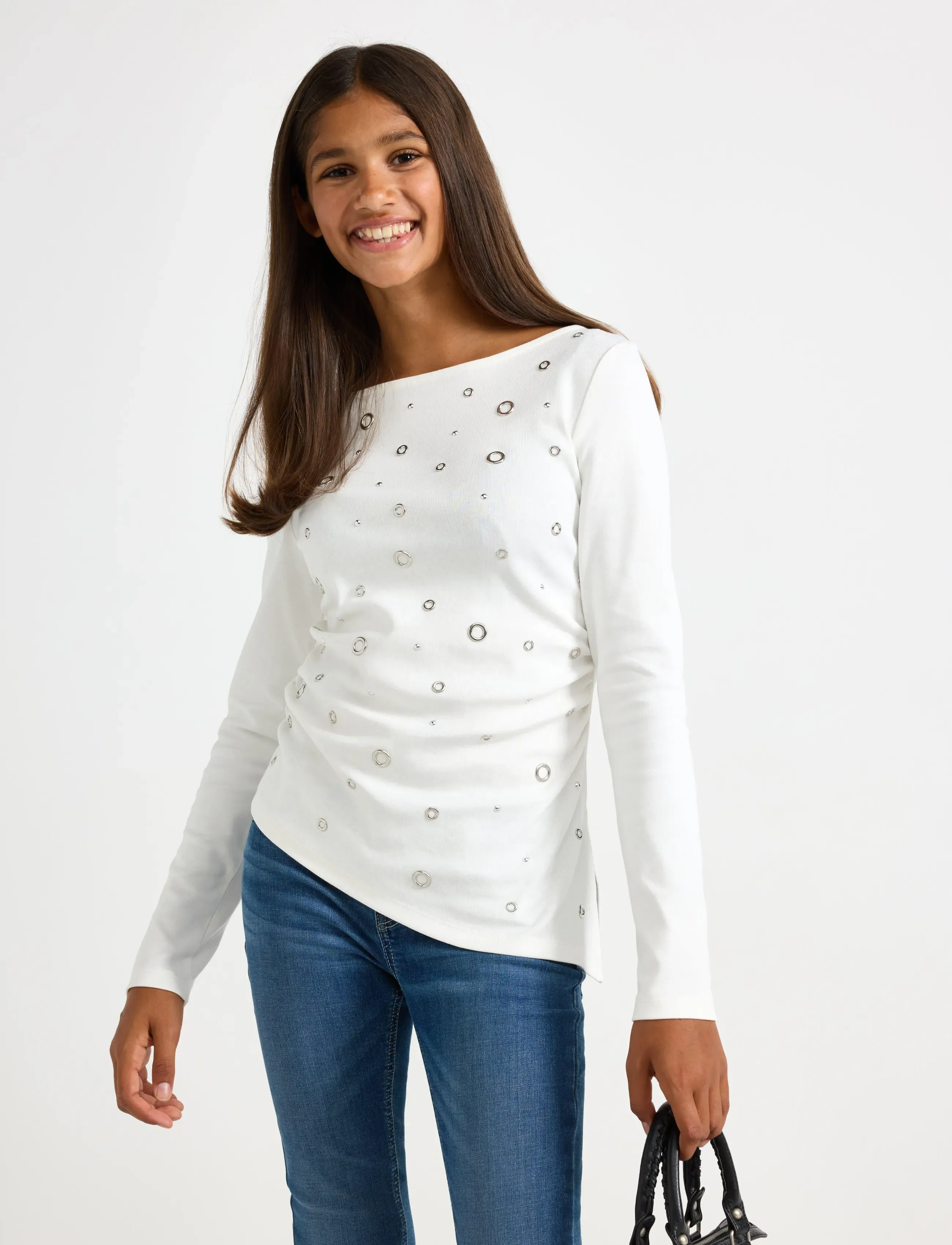 Lindex Long-sleeved top with gatherings - Oberteile & T-Shirts - OFF WHITE / white