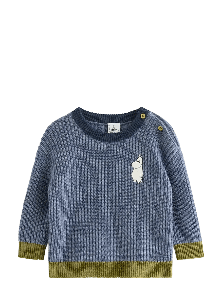Lindex - Moomin knitted jumper in wool blend - pullover - blue melange - 0