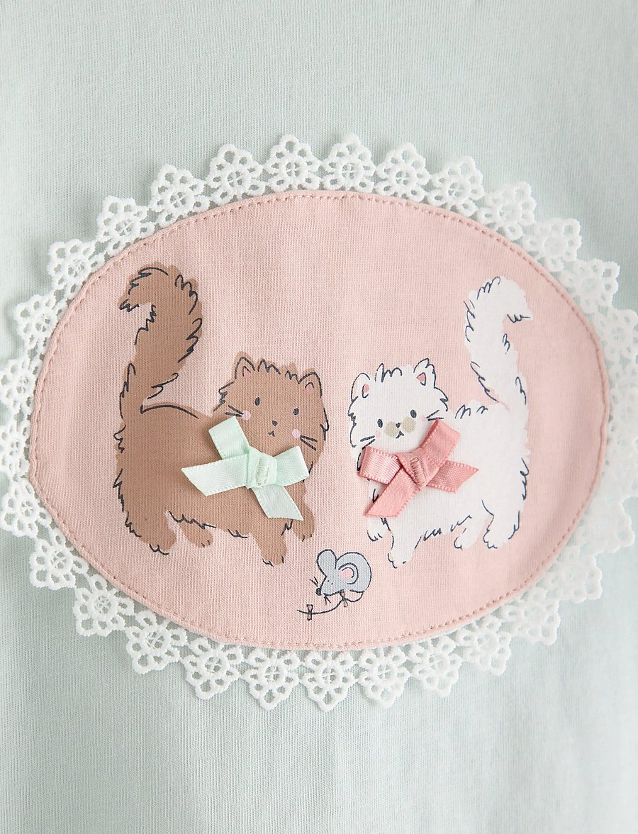 Lindex - Long-sleeved top with cat motif - langærmede t-shirts - light aqua - 5