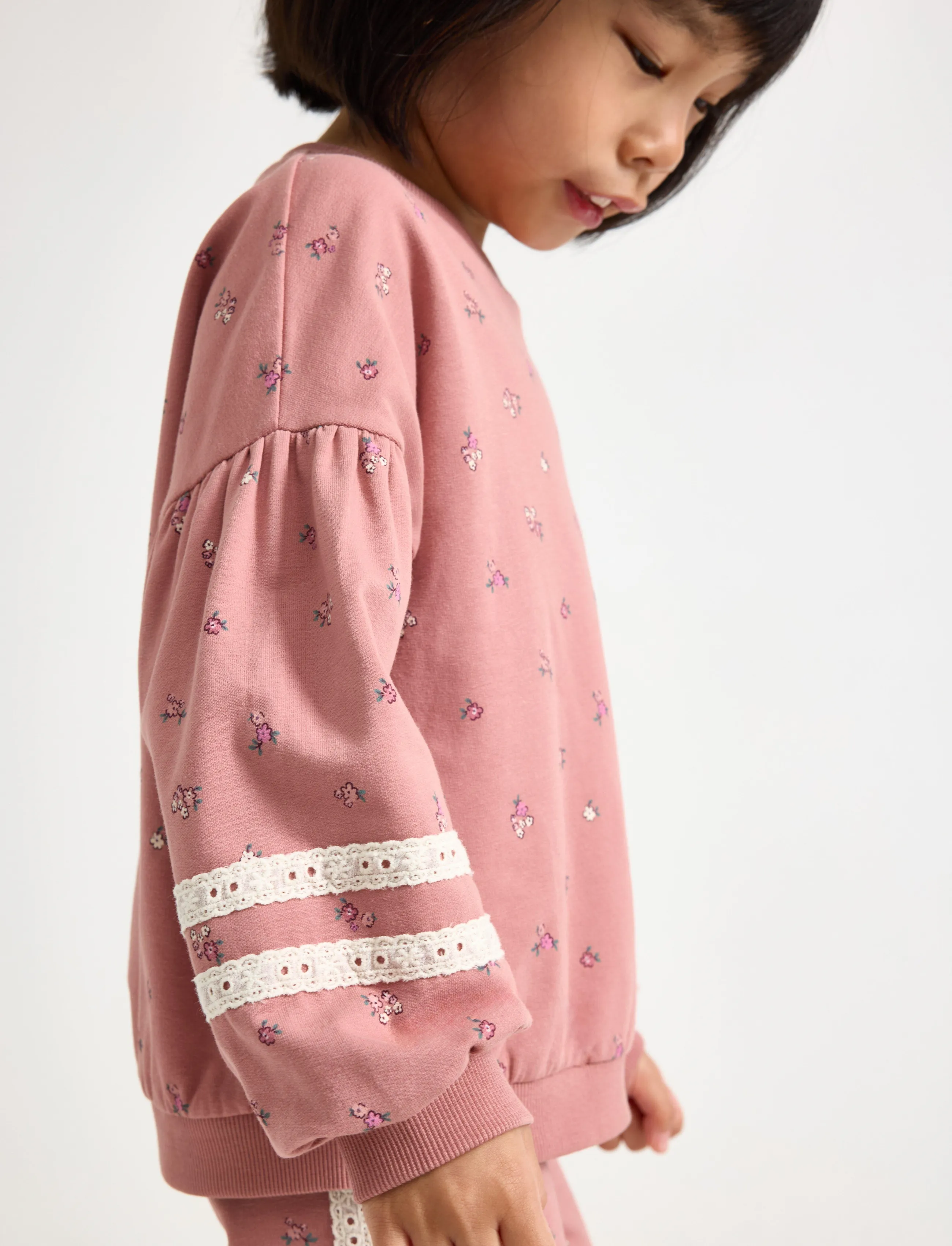 Lindex - Cropped sweatshirt with puff sleeve - dusty pink - 4