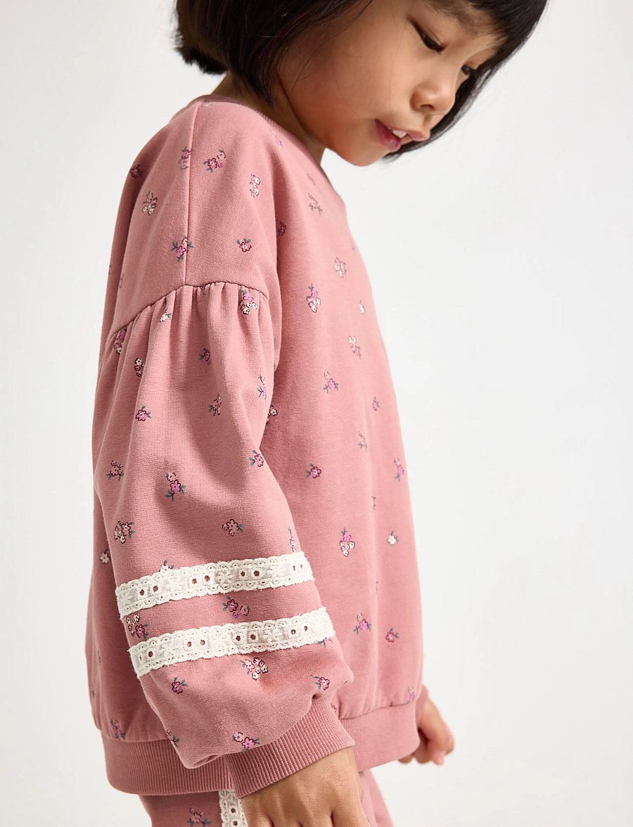 Lindex - Cropped sweatshirt with puff sleeve - dusty pink - 4