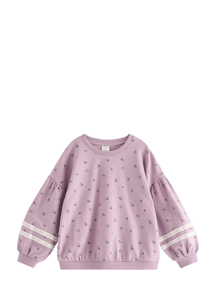 Lindex - Cropped sweatshirt with puff sleeve - sweatshirts - light dusty lilac - 1