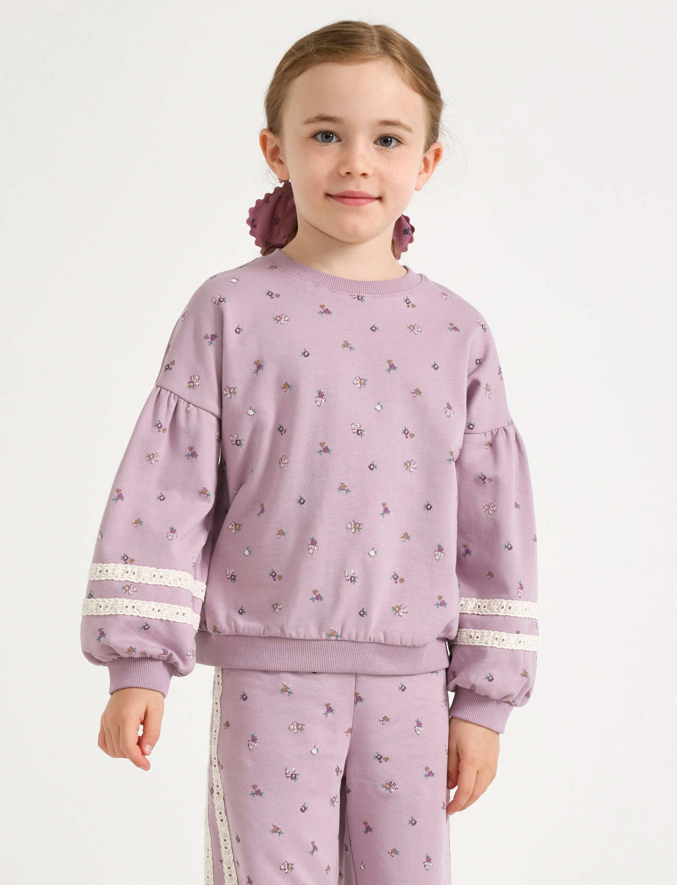 Lindex Cropped Sweatshirt With Puff Sleeve, 110, Purple, Sweatshirts & Hættetrøjer > Sweatshirts, Børn