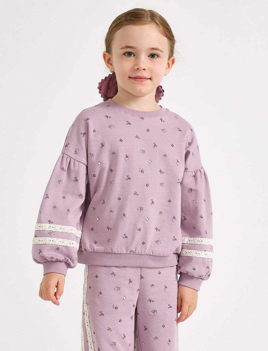 Lindex - Cropped sweatshirt with puff sleeve - sweatshirts - light dusty lilac - 0