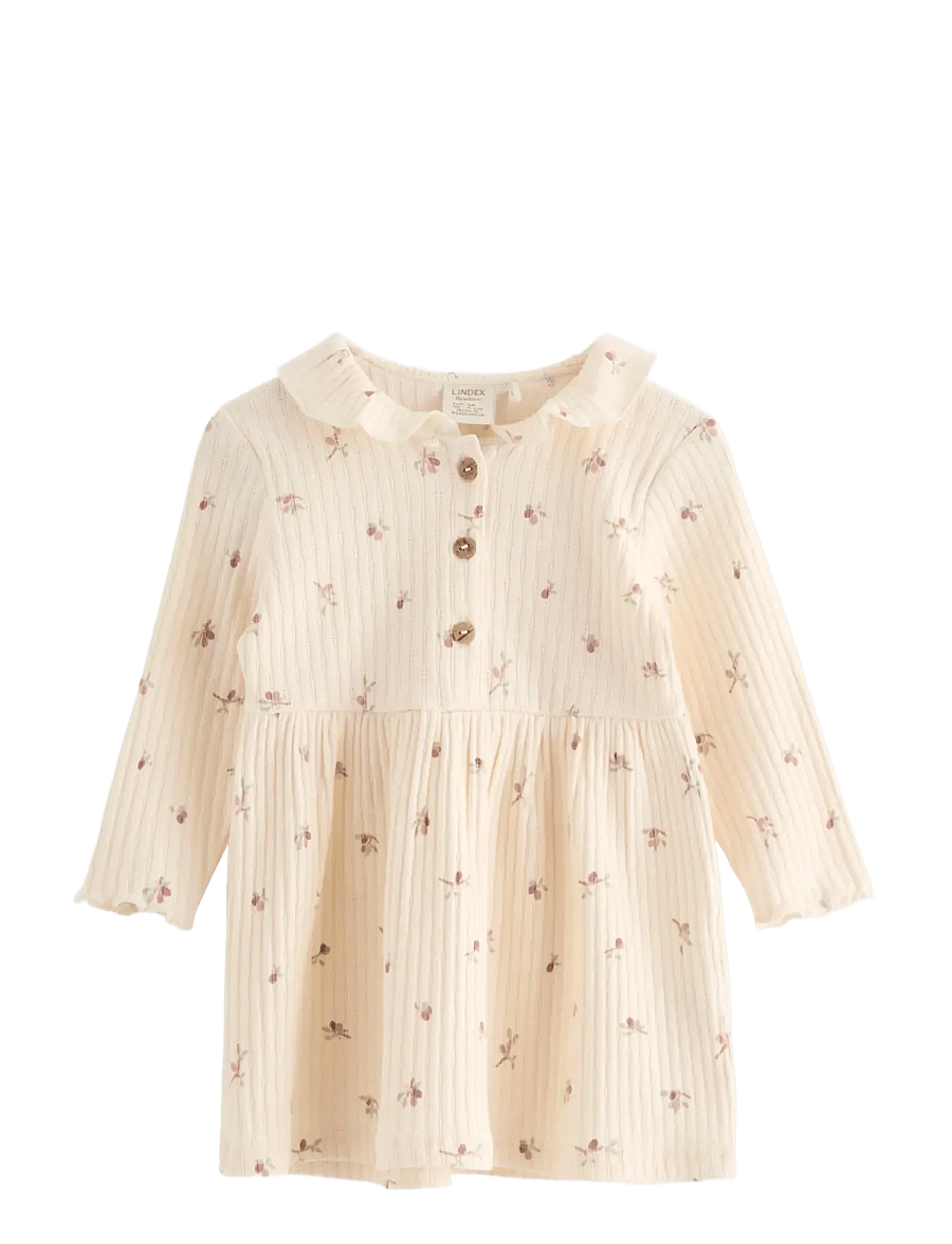 Lindex - Ribbed dress with long sleeves - white - 0