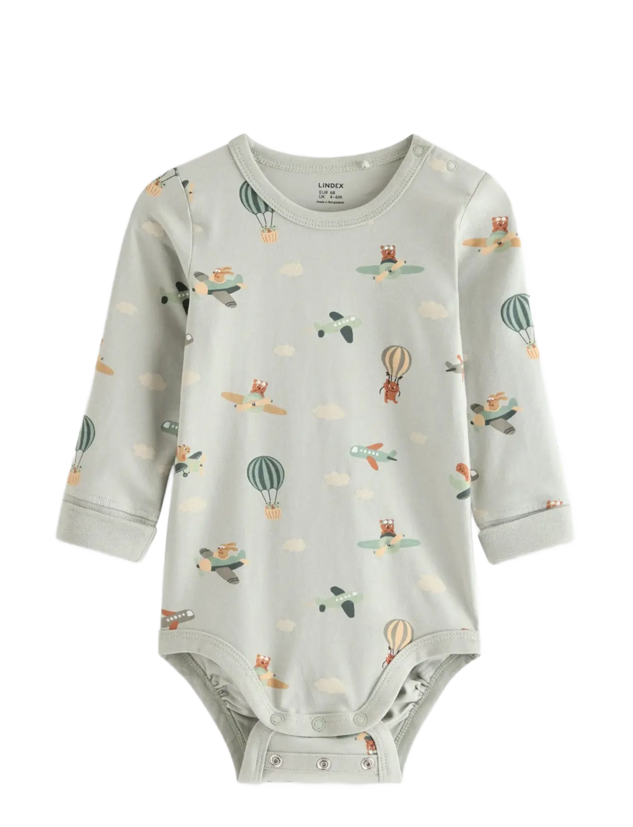 Lindex Long-sleeved bodysuit with airplanes - Riided - LIGHT DUSTY GREEN / khaki/green