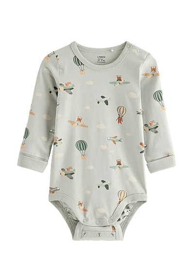 Lindex Long-sleeved bodysuit with airplanes - Apģērbs - LIGHT DUSTY GREEN / khaki/green