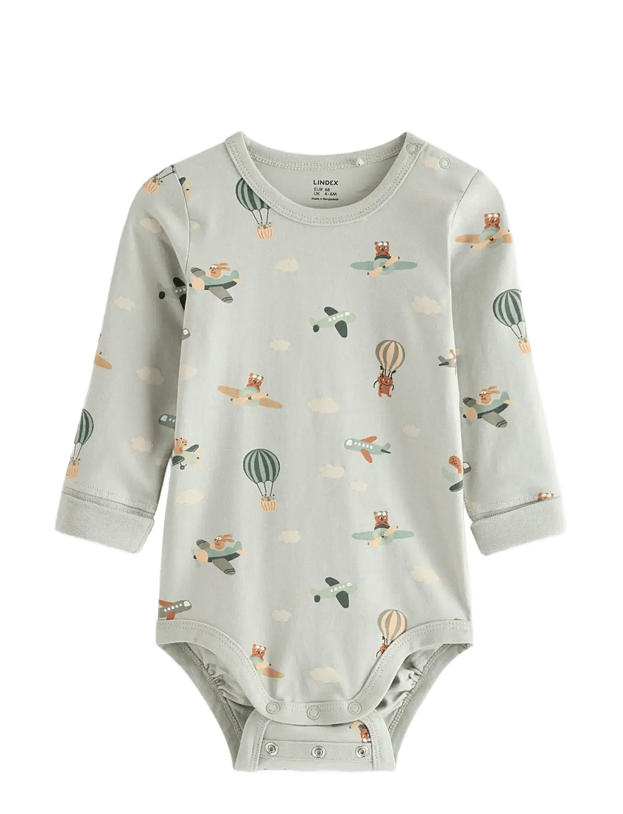 Lindex - Long-sleeved bodysuit with airplanes - langärmelige bodys - light dusty green - 0
