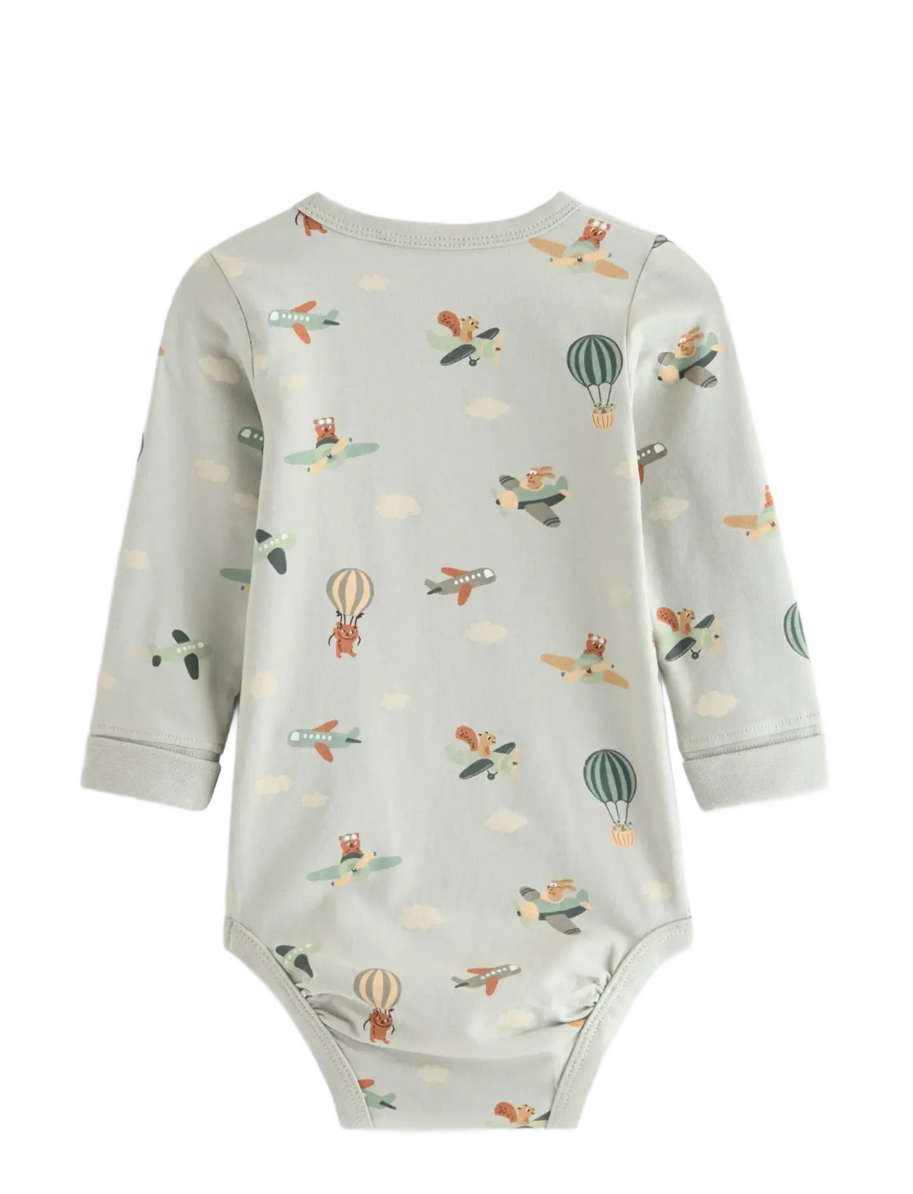 Lindex - Long-sleeved bodysuit with airplanes - light dusty green - 1