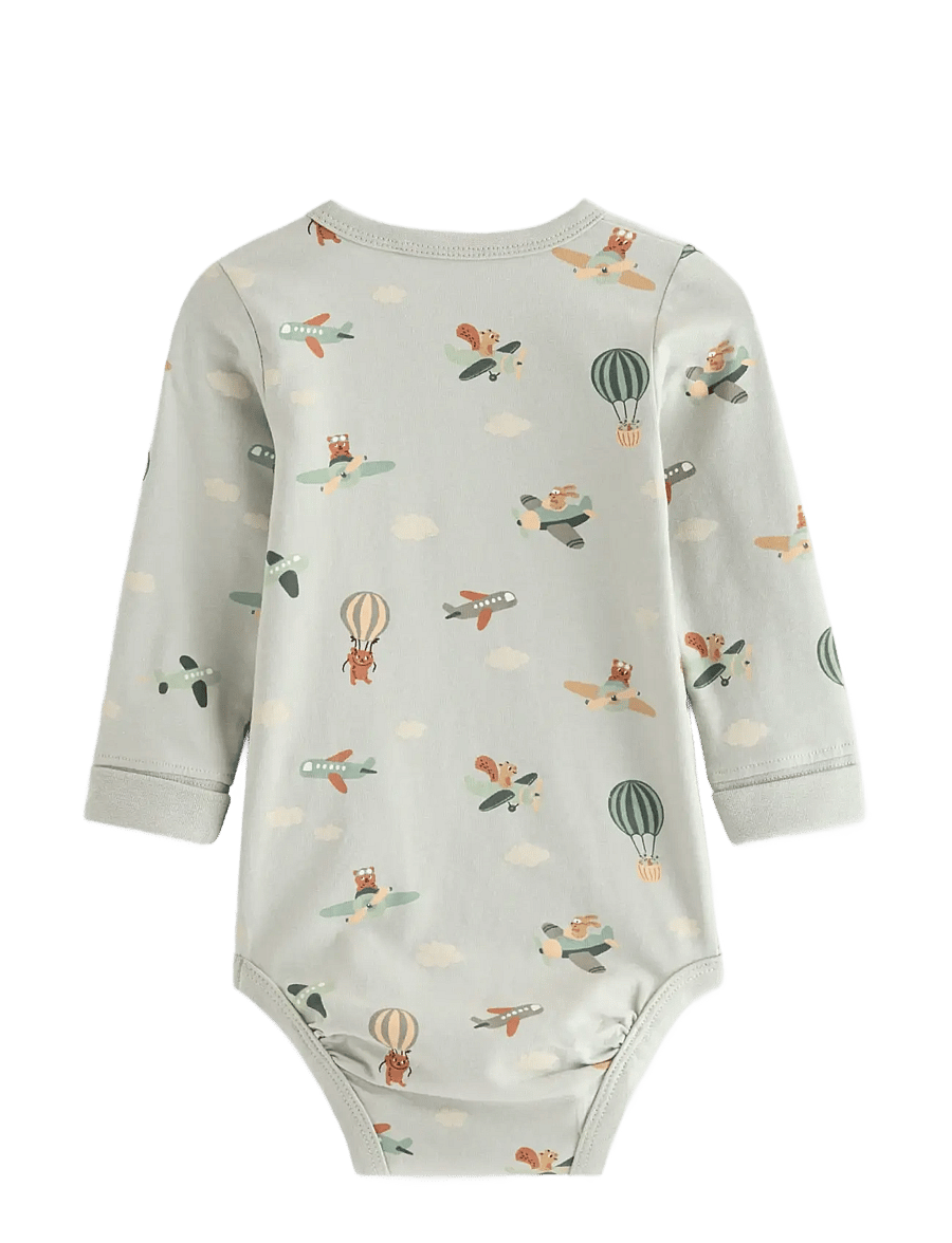 Lindex - Long-sleeved bodysuit with airplanes - langärmelige bodys - light dusty green - 1
