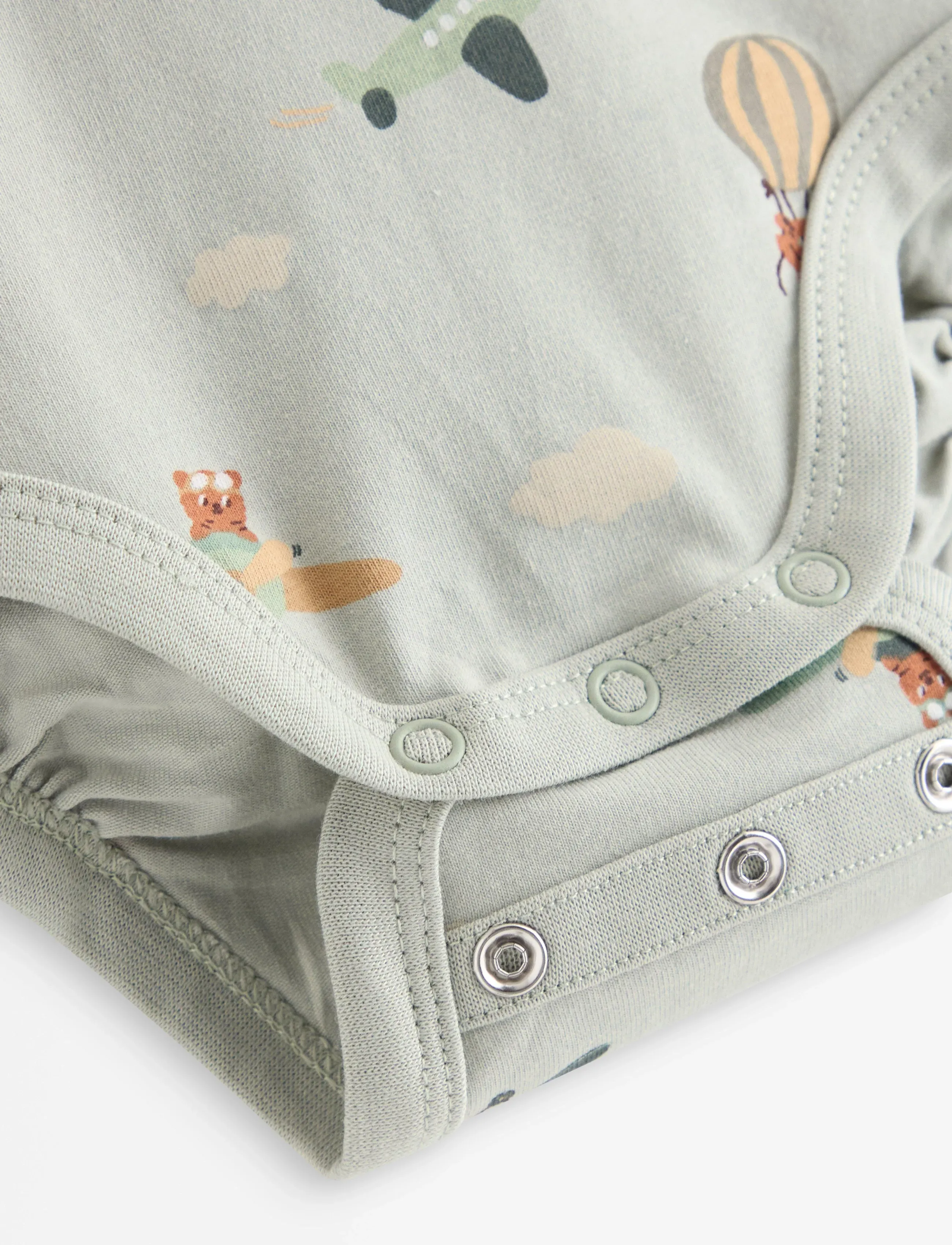 Lindex - Long-sleeved bodysuit with airplanes - light dusty green - 2
