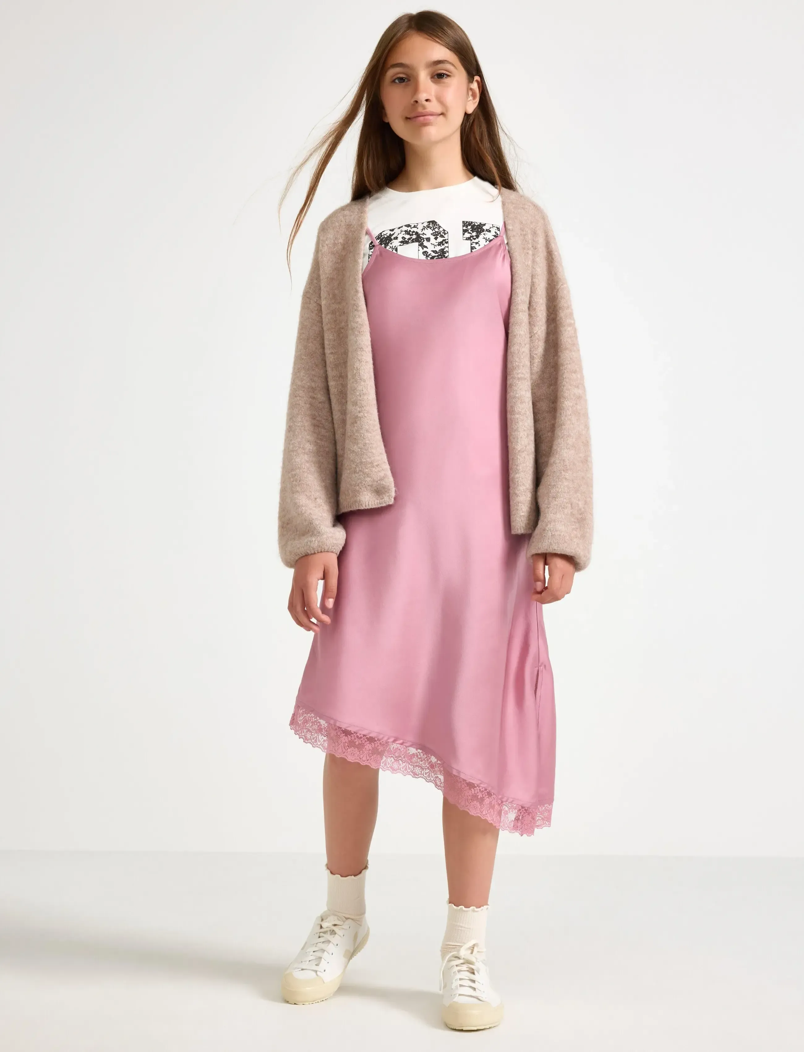 Lindex Set Dress And T-Shirt, 128, Sets, Rosa - Sets With Short-sleeved T-shirt, Kinder
