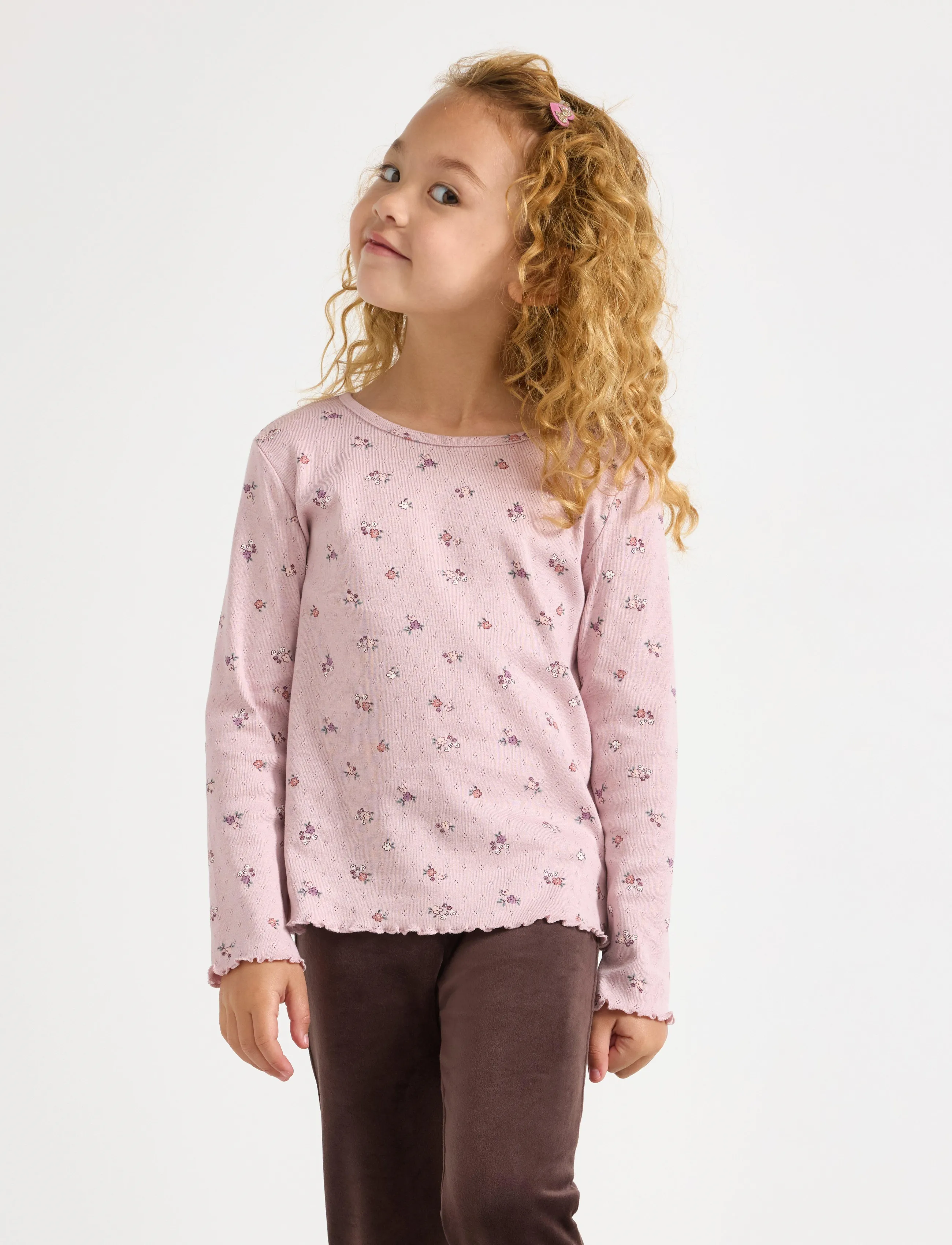 Lindex Long-Sleeved Top In Pointelle, Børn, Pointelle Langærmet Top, Pink, Str: 110