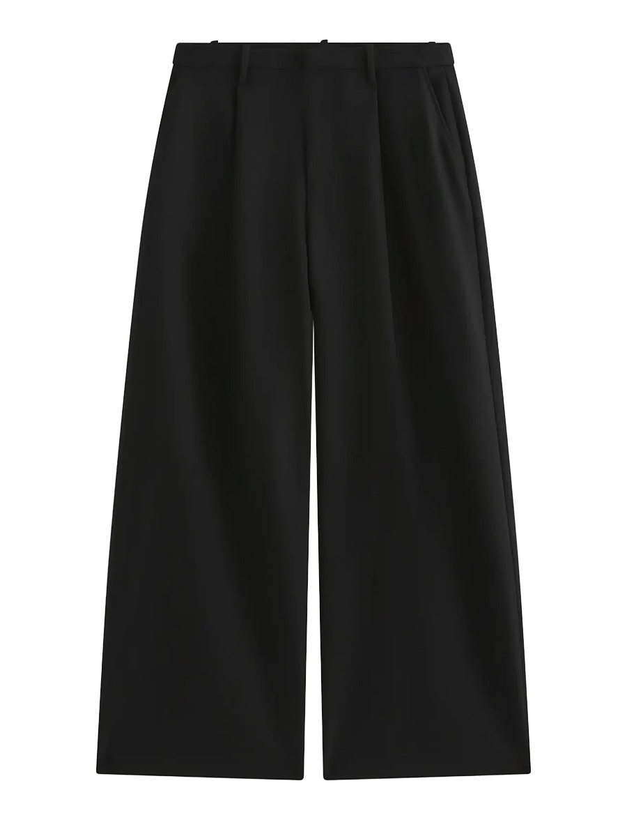 Lindex - Wide trousers with mid waist - bukser med brede ben - black - 1