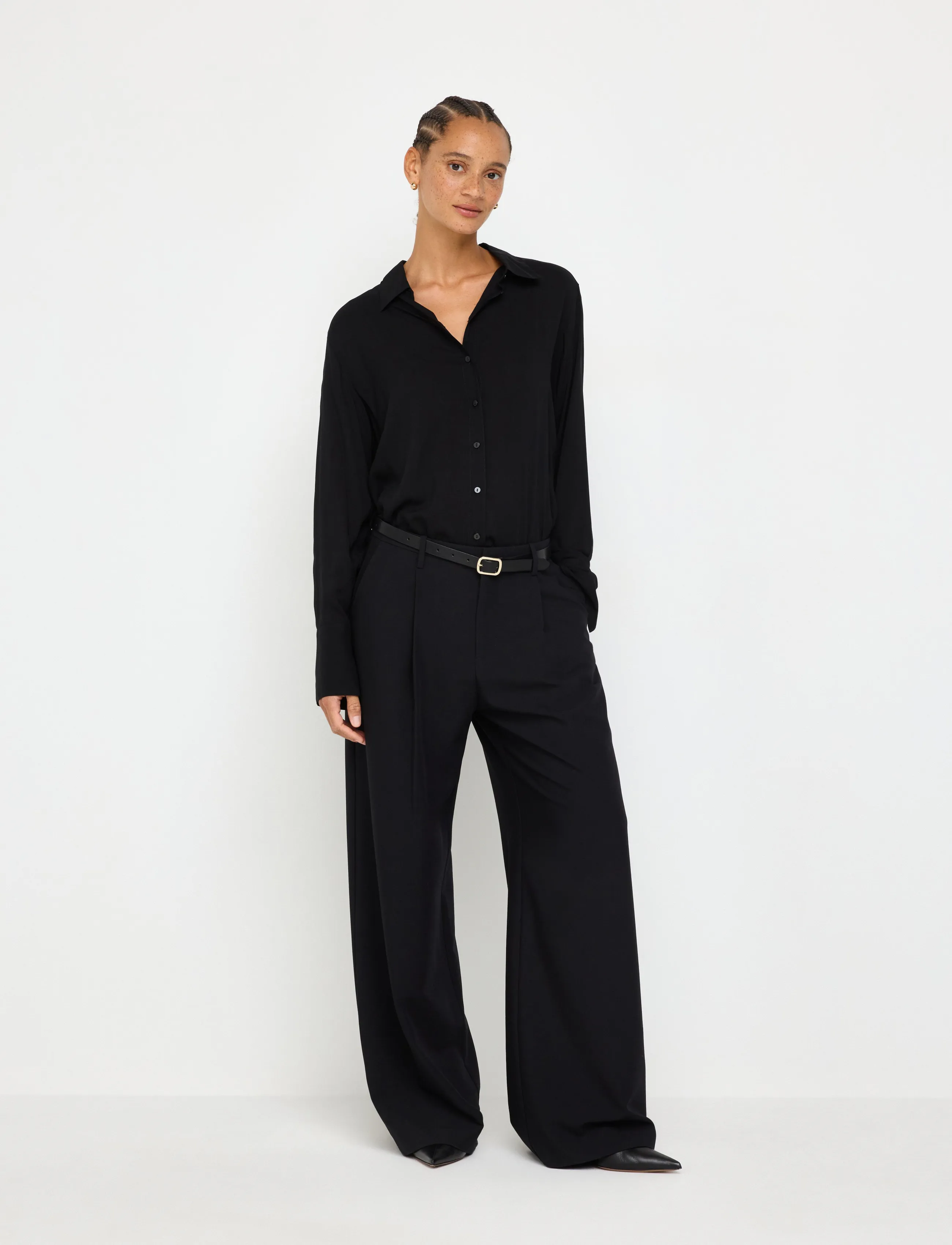Lindex Wide trousers with mid waist - Kläder - BLACK / black