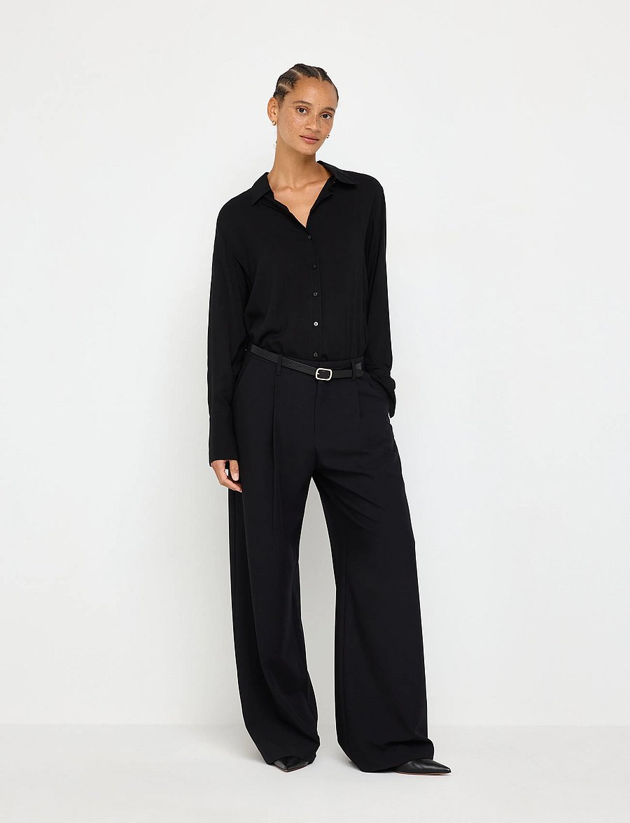 Lindex - Wide trousers with mid waist - bukser med brede ben - black - 0