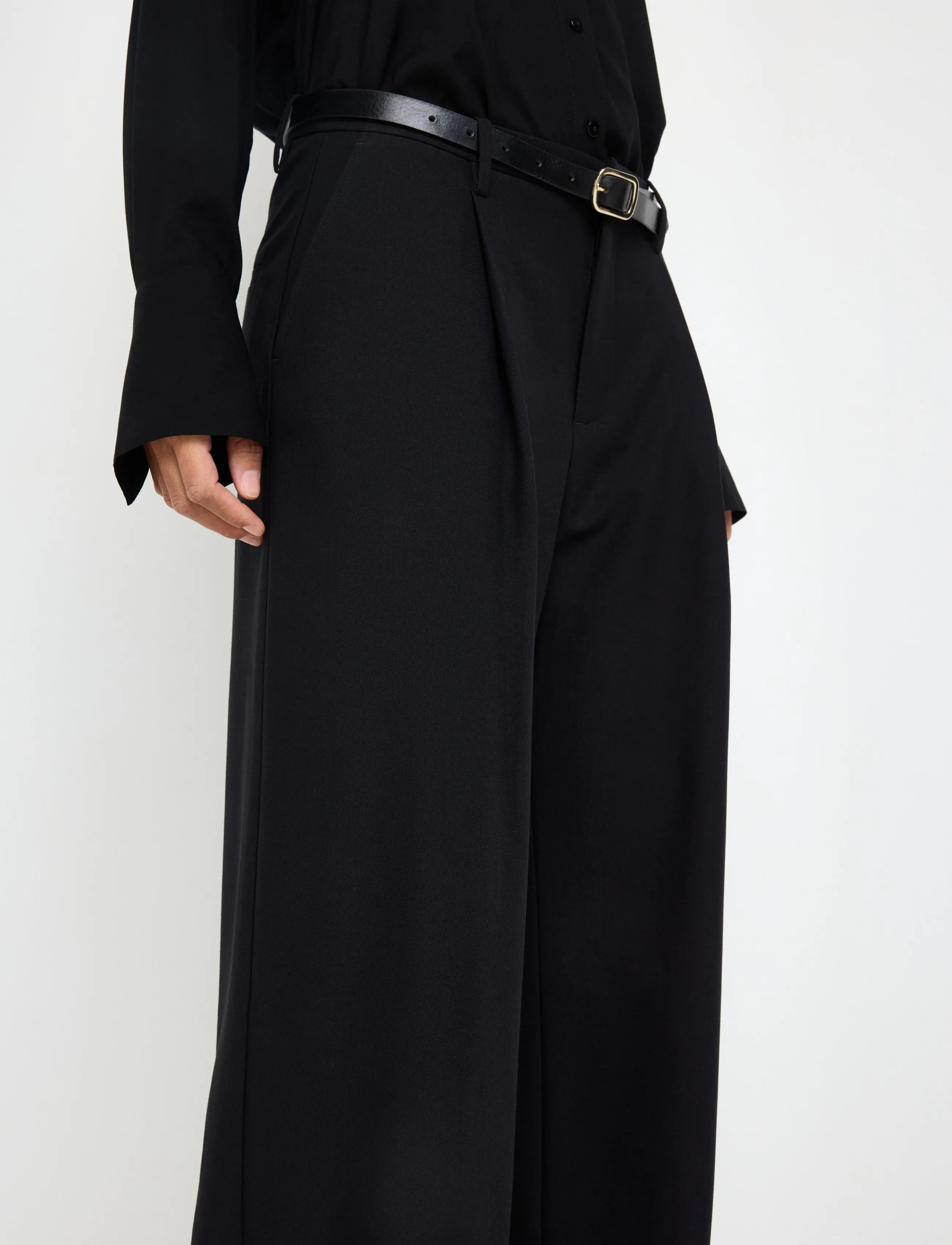 Lindex - Wide trousers with mid waist - bukser med brede ben - black - 4
