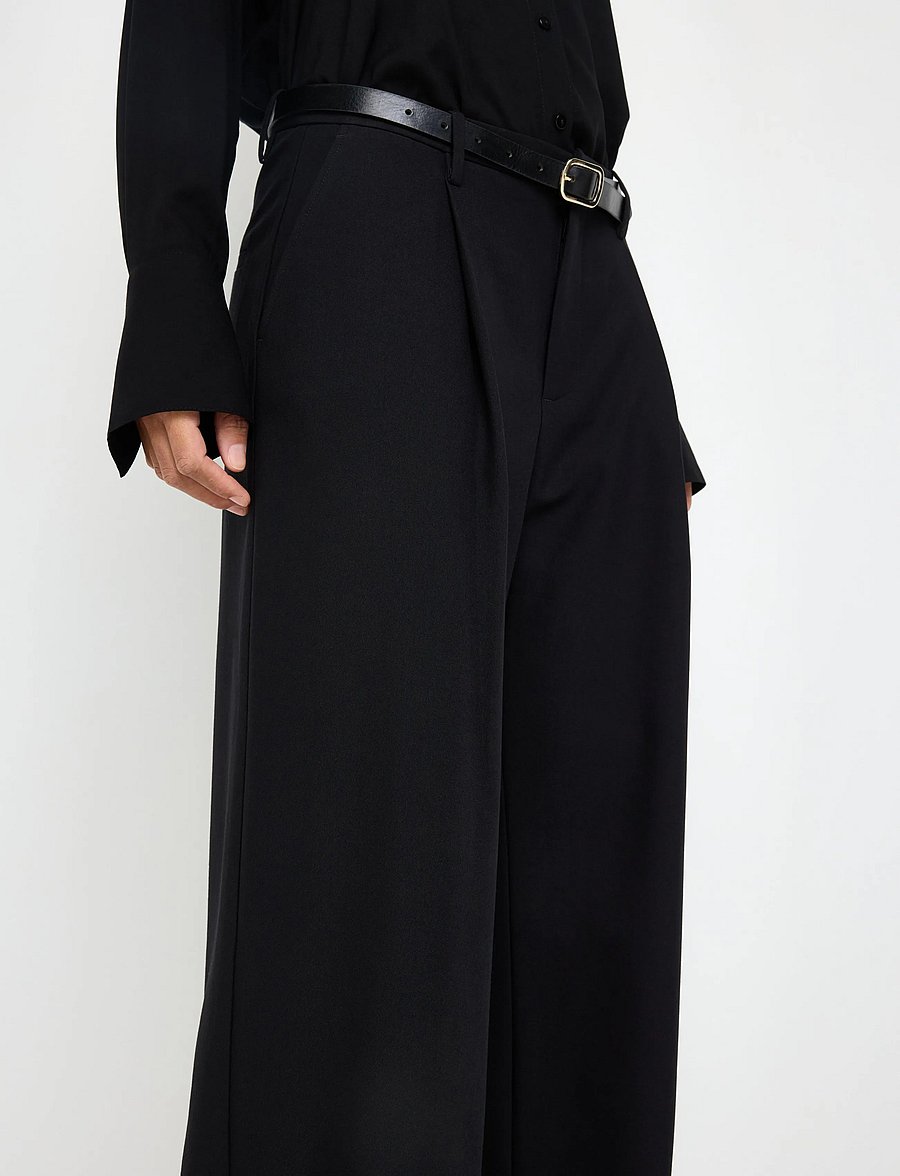 Lindex - Wide trousers with mid waist - bukser med brede ben - black - 4