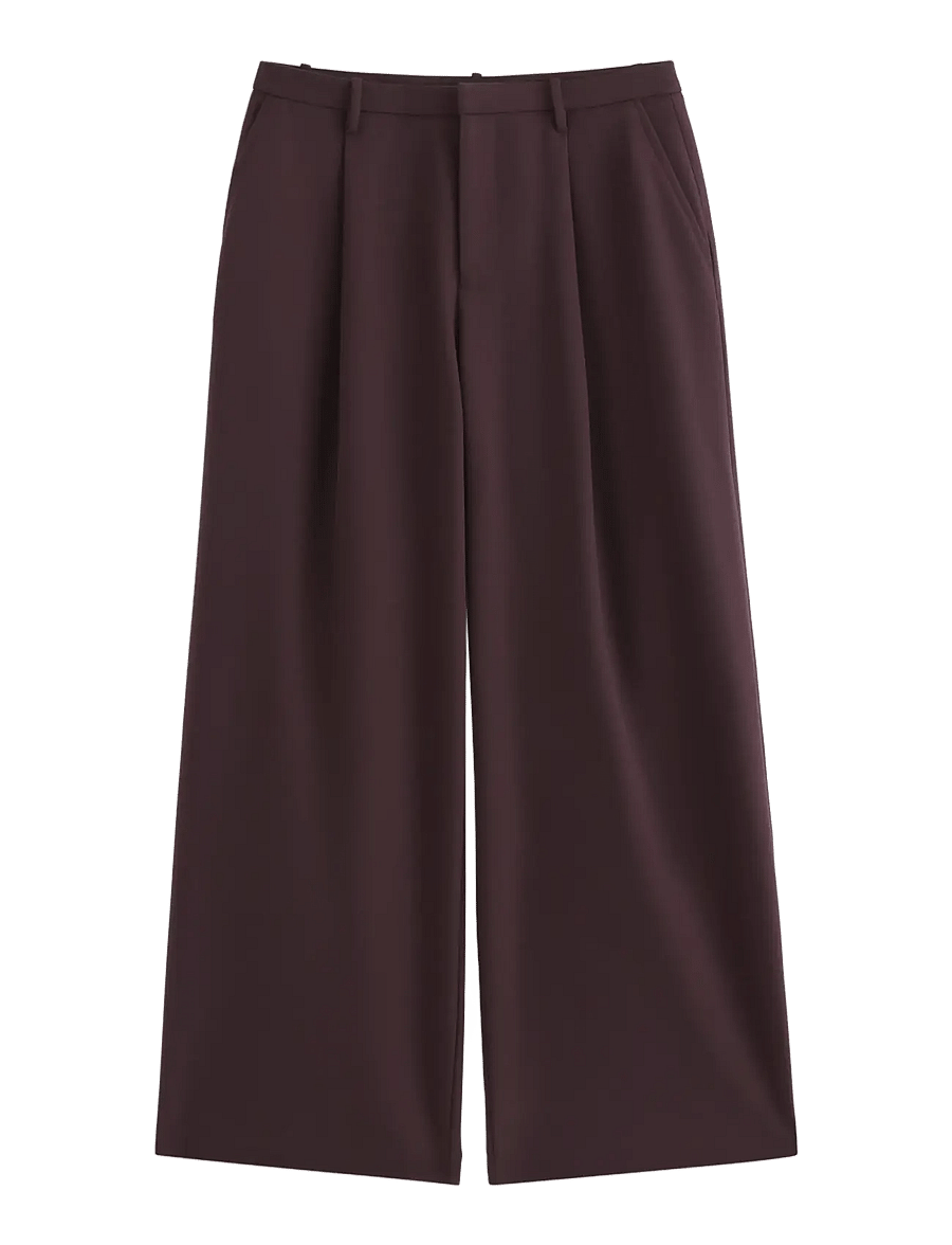 Lindex - Wide trousers with mid waist - bukser med brede ben - dark brown - 1