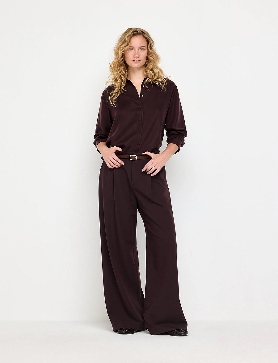 Lindex - Wide trousers with mid waist - bukser med brede ben - dark brown - 0