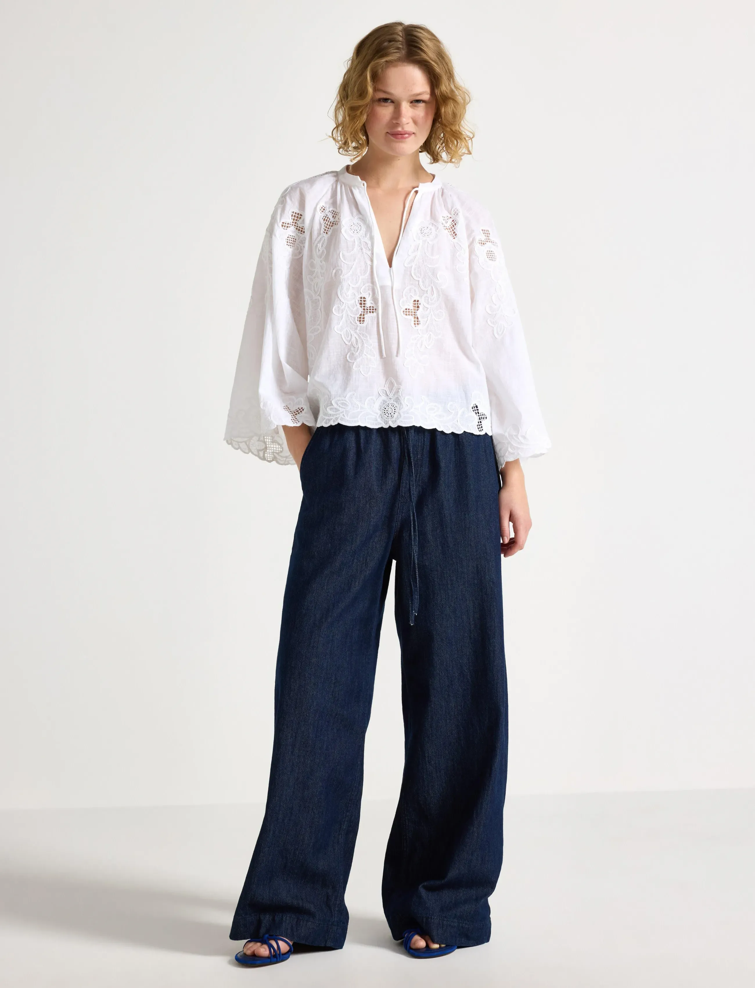 Lindex Wide Denim Trousers With Elastic Waist, 34, Jeans, Marineblau - Wide, Frauen