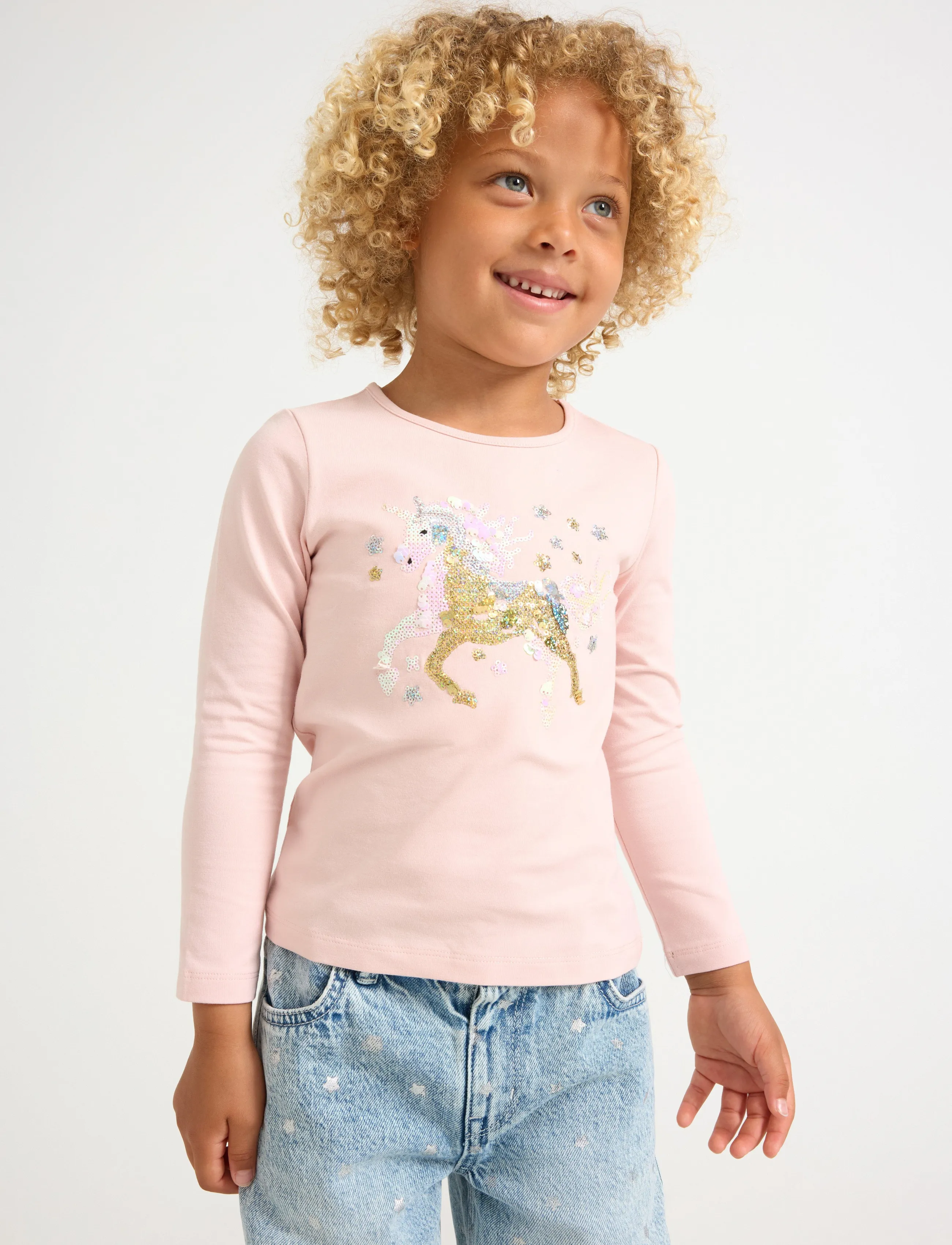 Lindex Long Sleeved Top With Sequins, 104, T-shirts, Rosa - Long-sleeved Kinder