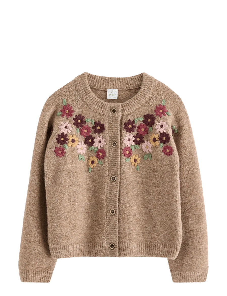 Lindex - Knitted cardigan with embroidery - cardigans - beige melange - 0