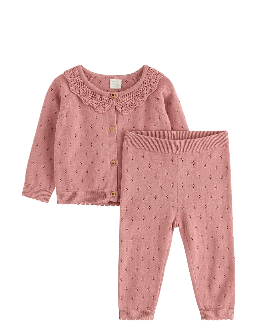 Lindex - Set with cardigan and trousers - dusty pink - 0