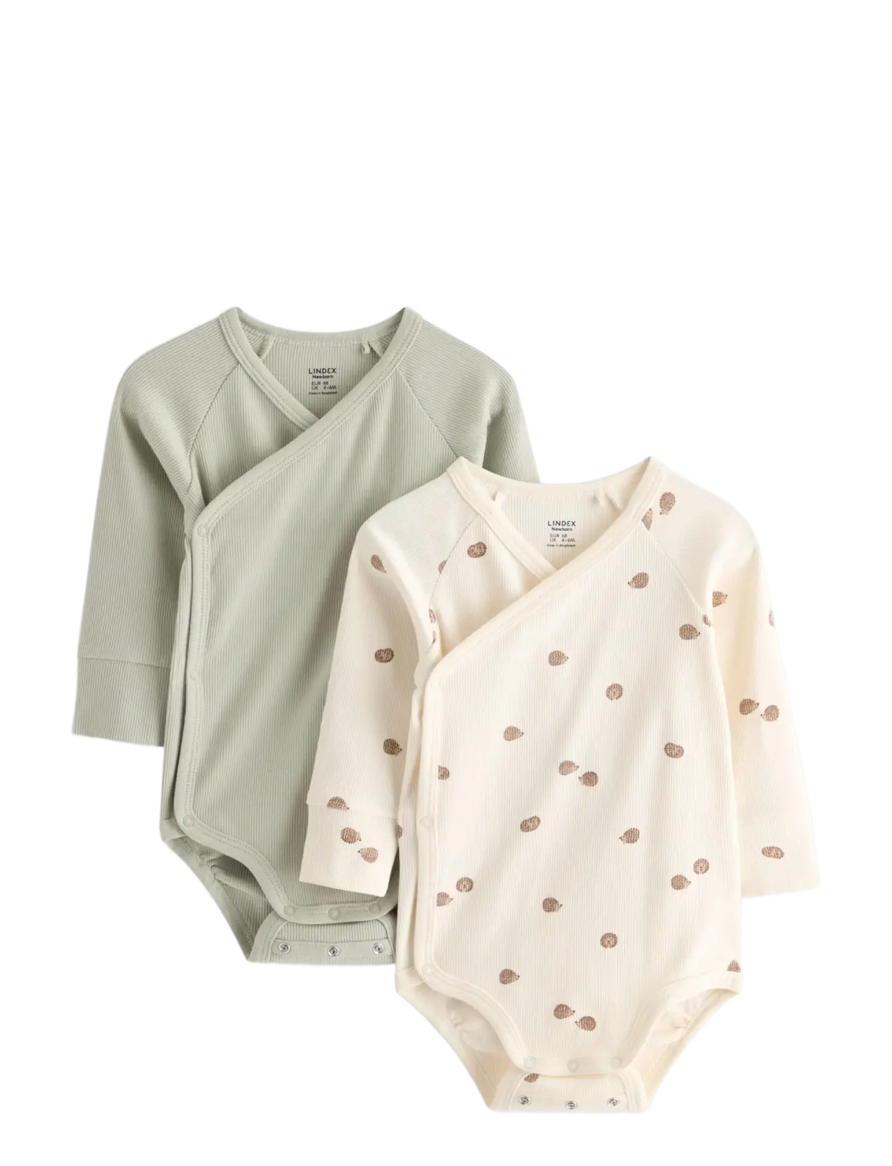 Lindex 2-pack ribbed wrap bodysuits - Lindex - LIGHT DUSTY GREEN / green