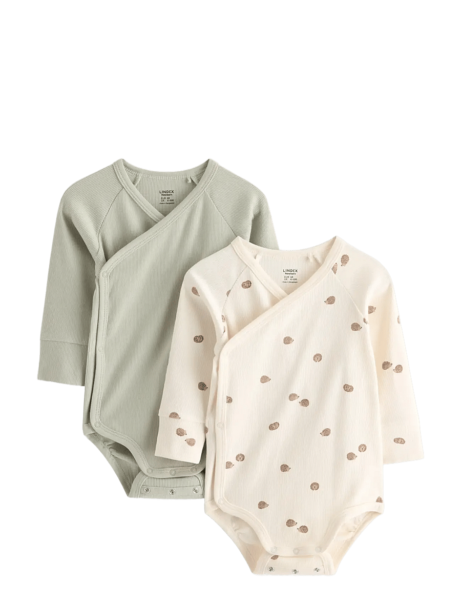 Lindex - 2-pack ribbed wrap bodysuits - pikkade varrukatega - light dusty green - 0