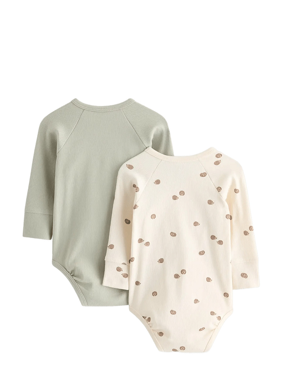 Lindex - 2-pack ribbed wrap bodysuits - pikkade varrukatega - light dusty green - 1