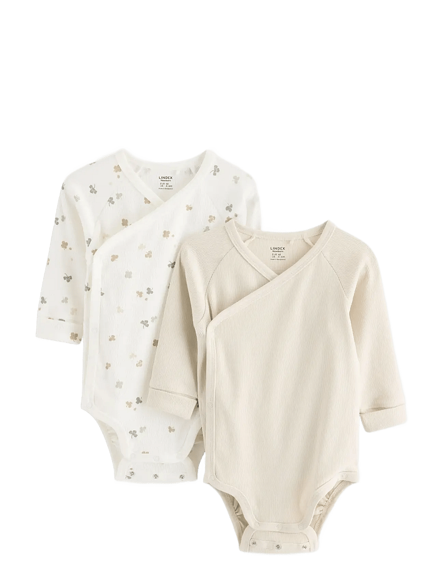 Lindex - 2-pack ribbed wrap bodysuits - langærmede heldragter - light dusty white - 0