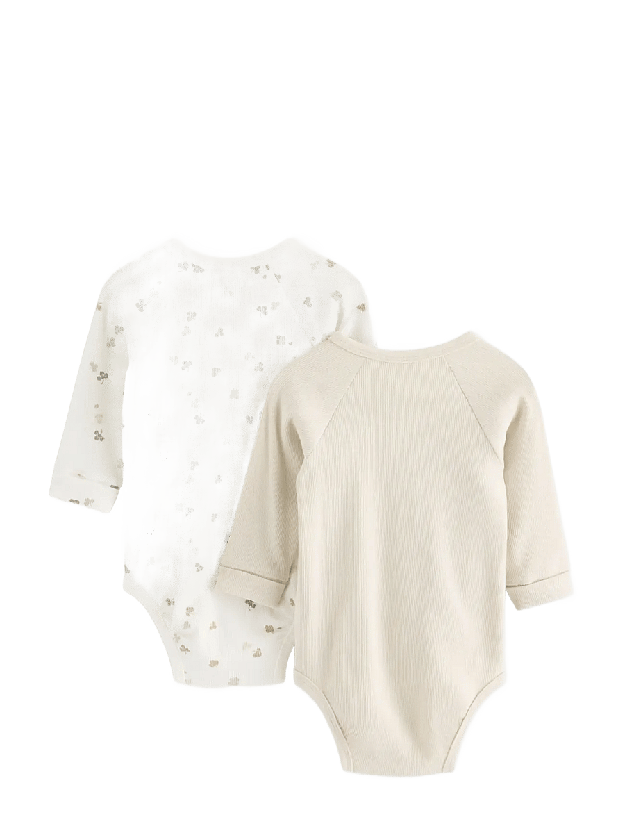 Lindex - 2-pack ribbed wrap bodysuits - langærmede heldragter - light dusty white - 1