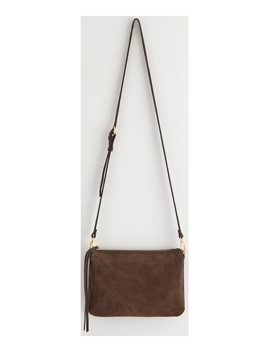 Lindex - Shoulder bag in suede - modetrends - dark brown - 0