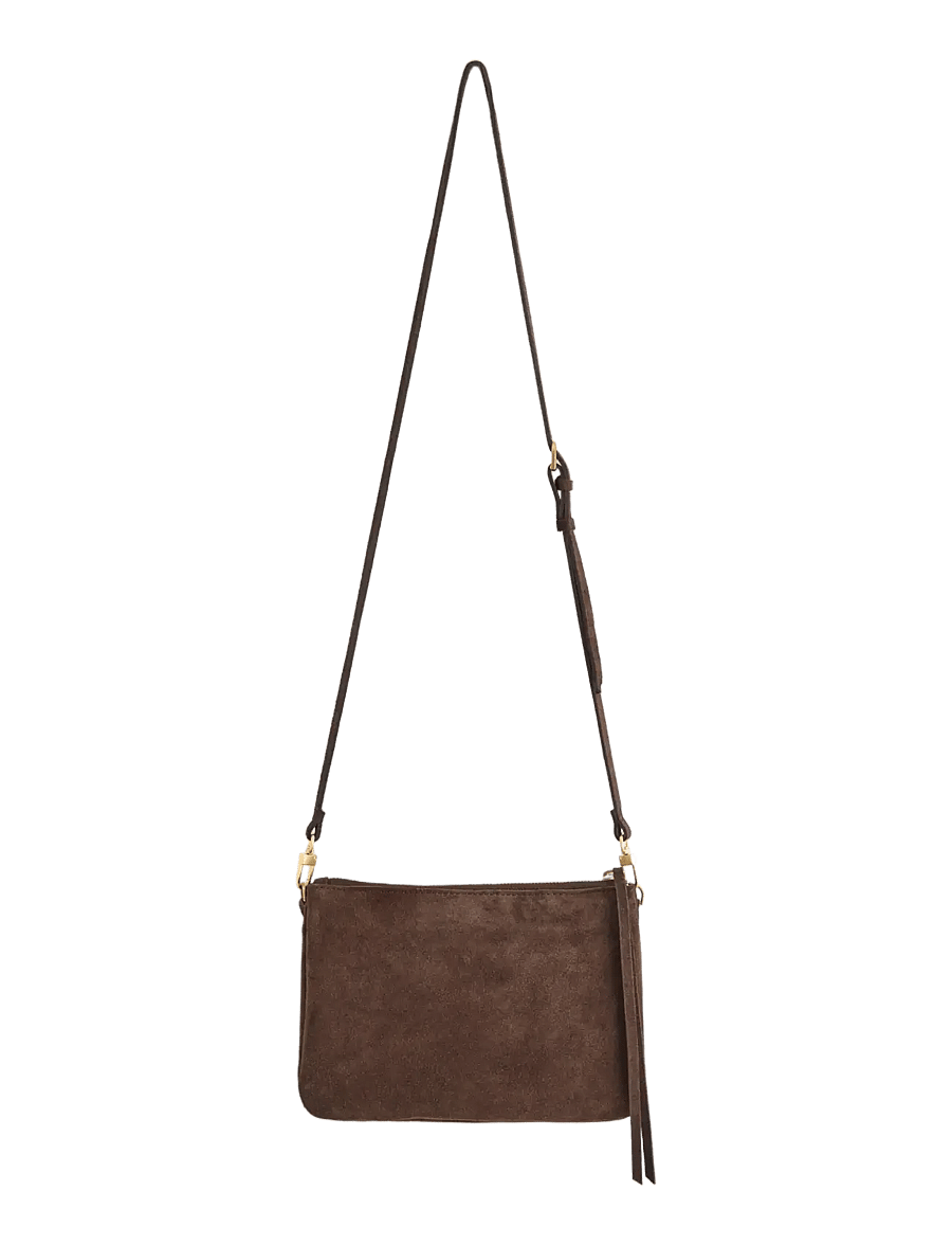 Lindex - Shoulder bag in suede - modetrends - dark brown - 1