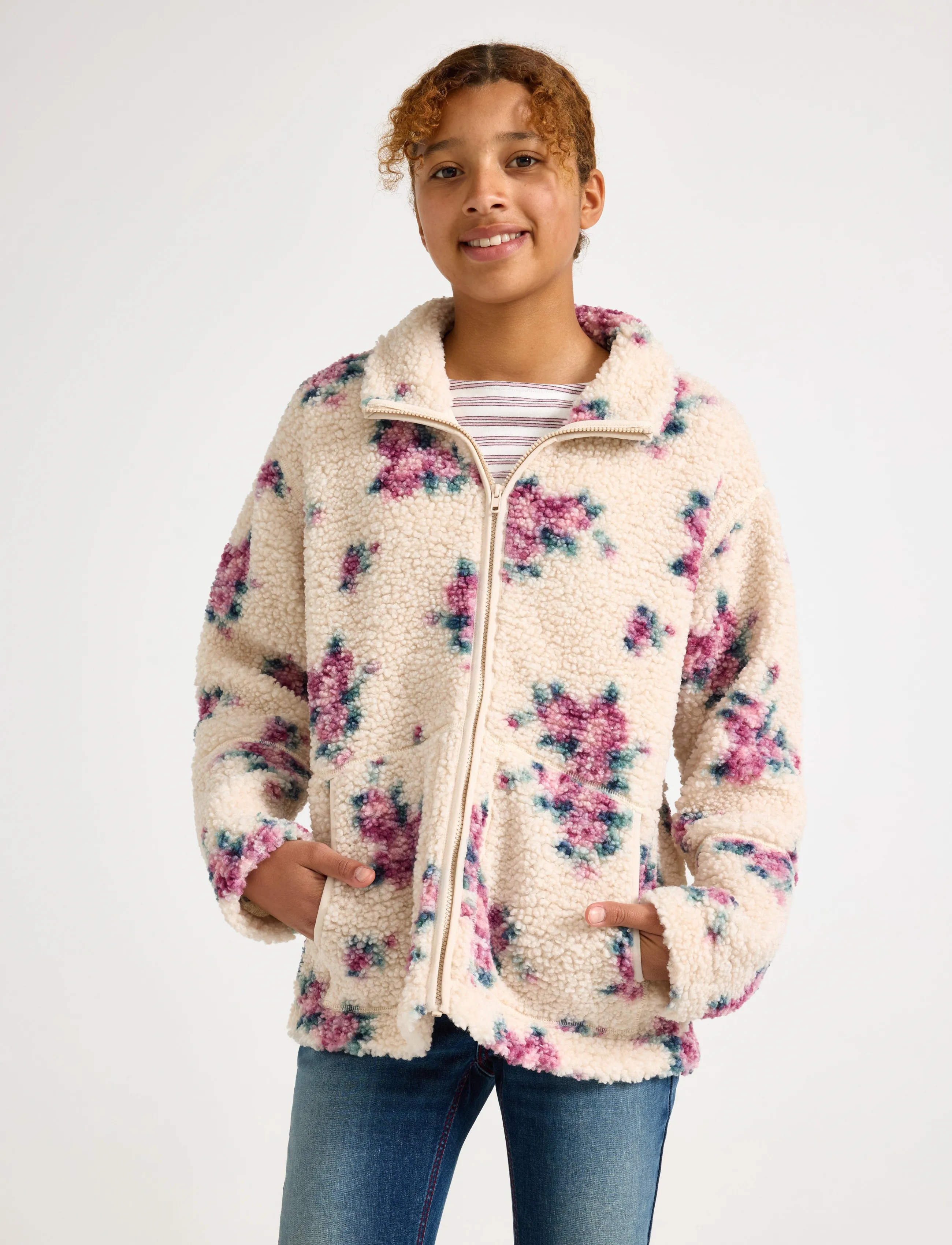Lindex Pile Jacket, 128, Fleece Oberbekleidung, Beige - Jackets, Kinder