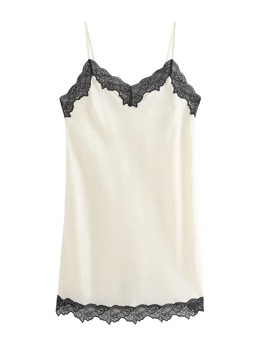 Lindex - Nightdress in satin with lace trim - natkjoler - dusty white - 1