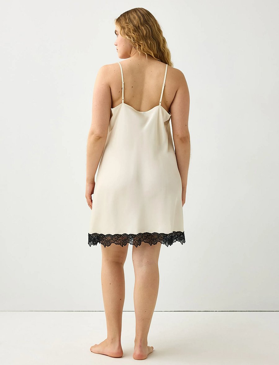 Lindex - Nightdress in satin with lace trim - natkjoler - dusty white - 3