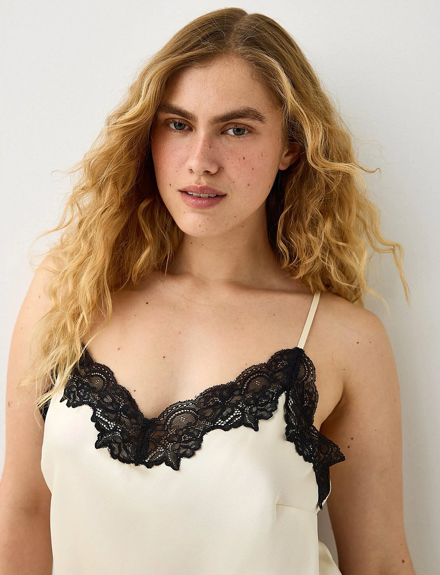 Lindex - Nightdress in satin with lace trim - natkjoler - dusty white - 4