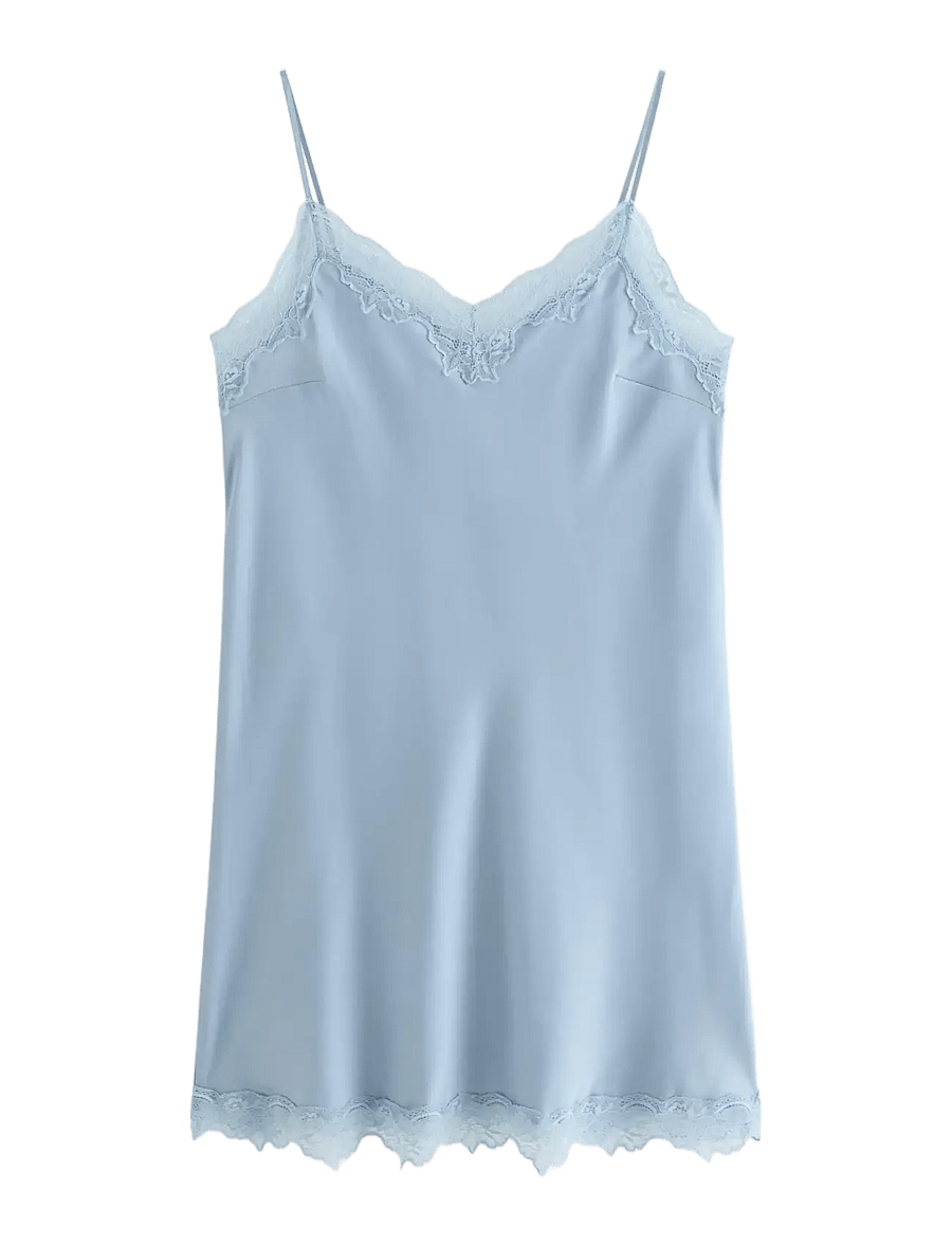Lindex - Nightdress in satin with lace trim - natkjoler - light dusty blue - 1