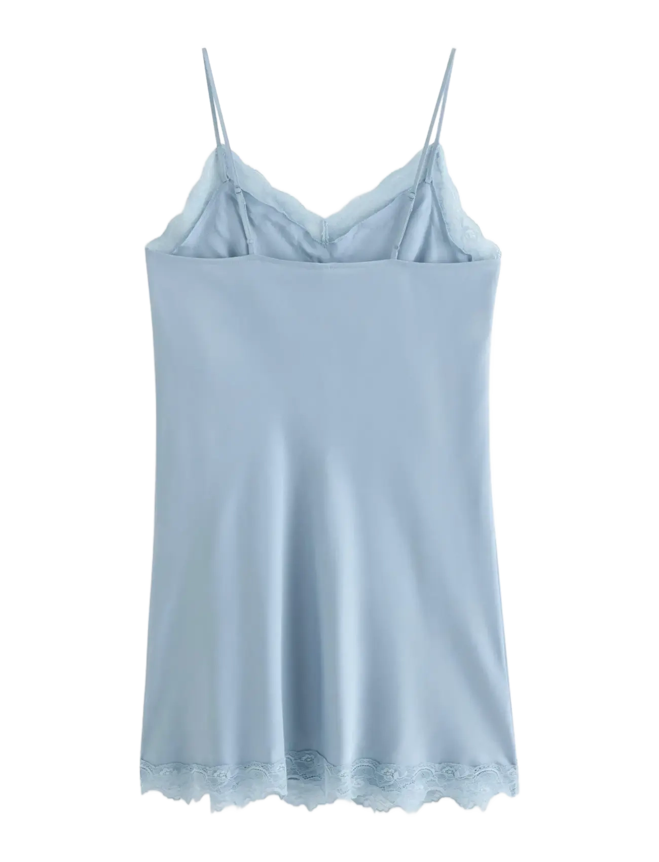 Lindex - Nightdress in satin with lace trim - light dusty blue - 2
