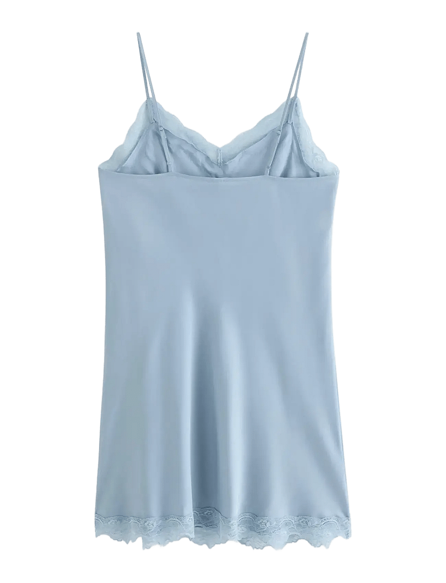 Lindex - Nightdress in satin with lace trim - natkjoler - light dusty blue - 2