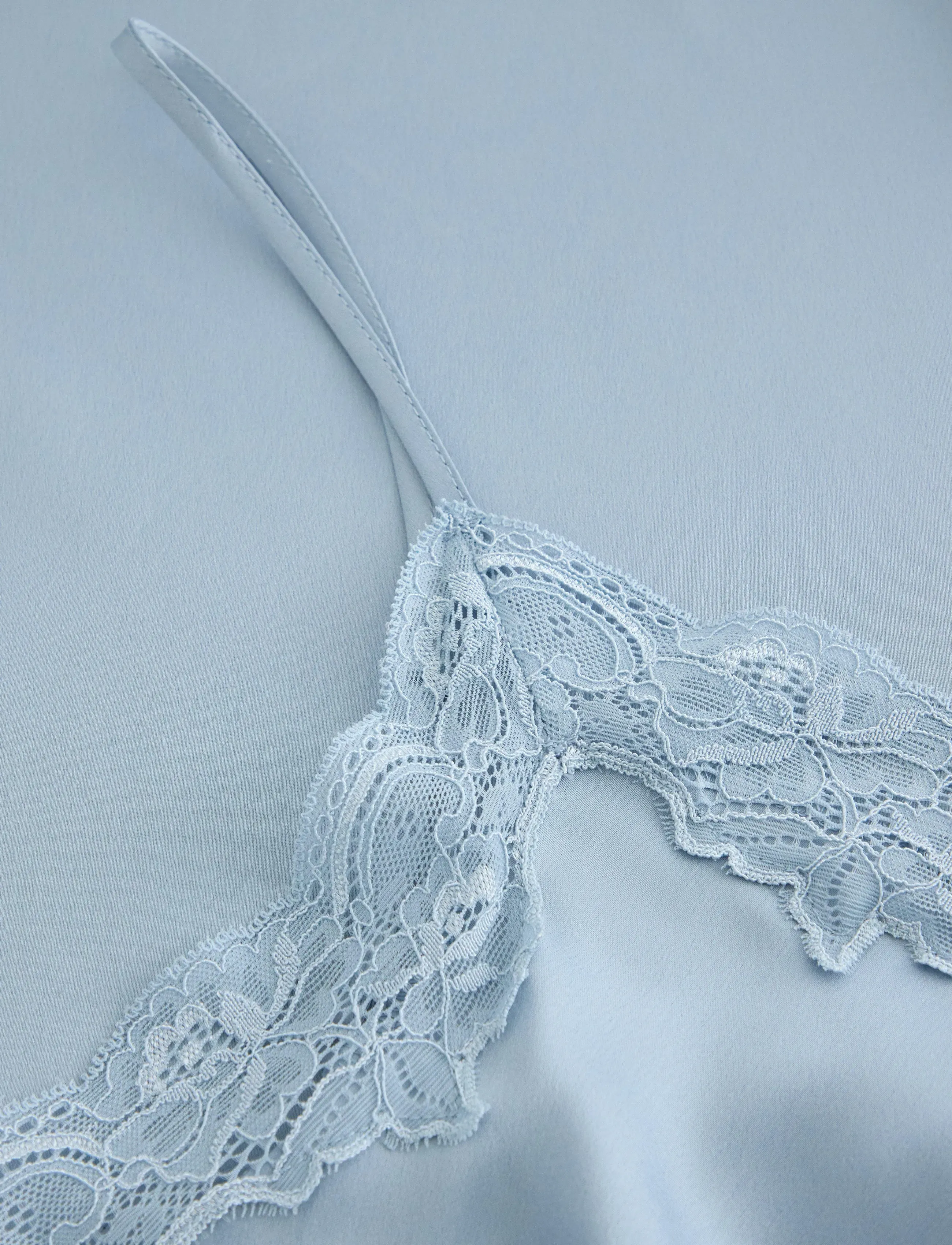 Lindex - Nightdress in satin with lace trim - light dusty blue - 5
