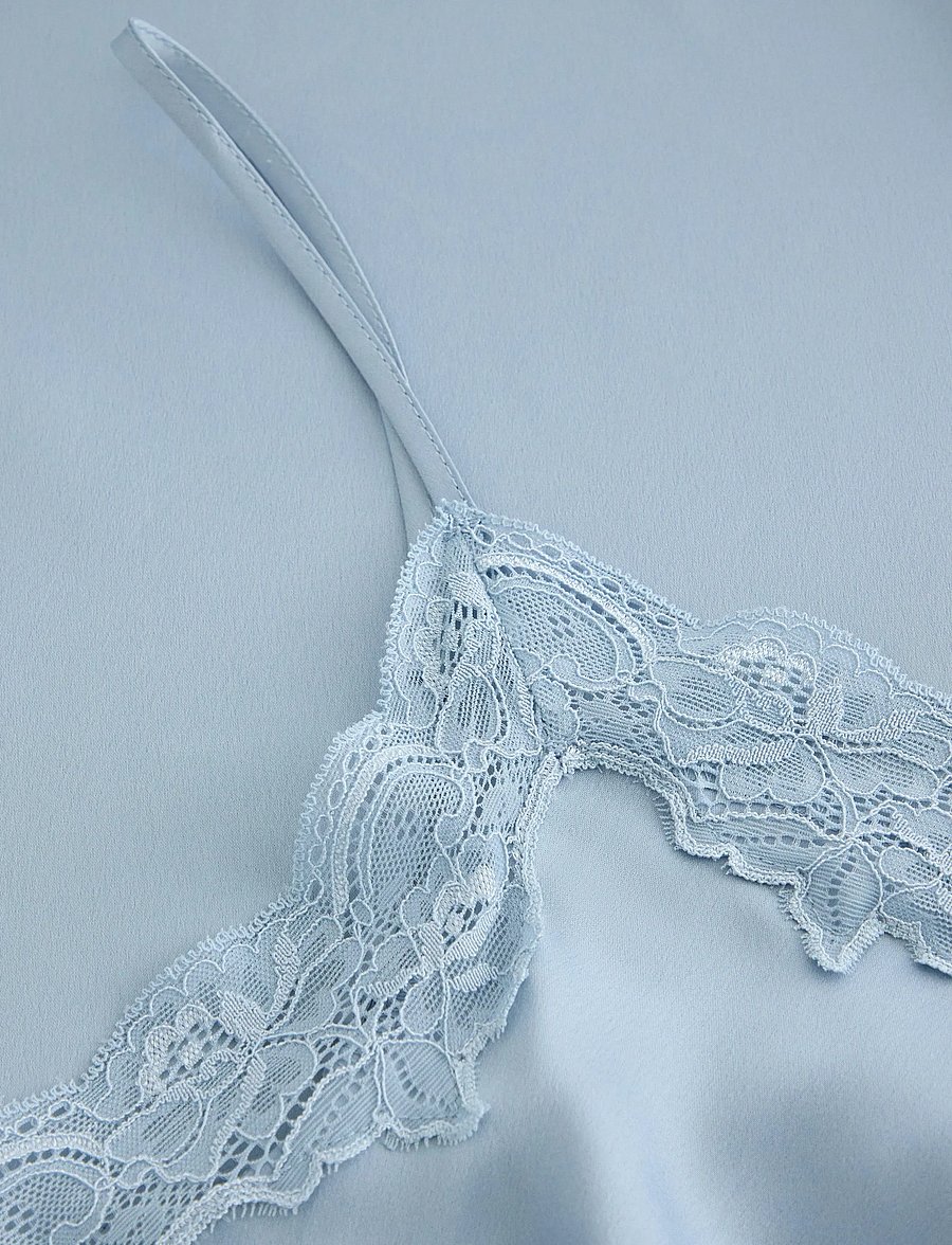 Lindex - Nightdress in satin with lace trim - natkjoler - light dusty blue - 5