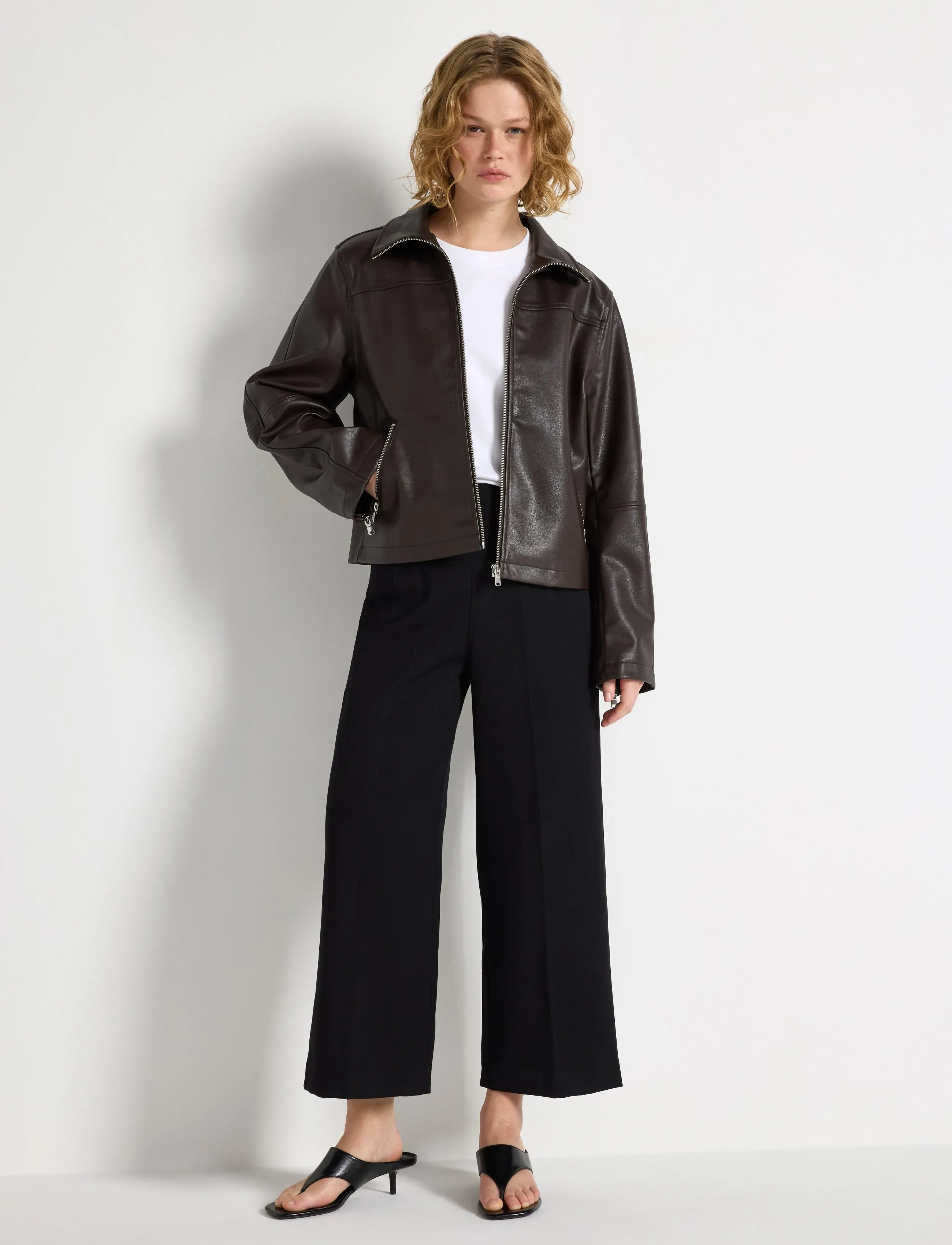Lindex Lykke Wide Cropped Trousers, Kvinder, Vide Cropped Bukser, Sort, Str: 46